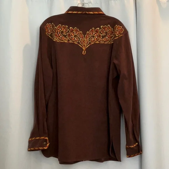 NWT Bob Mackie Wearable Art Embroidered Brown Long Sleeve Shirt Women Size L - Picture 10 of 10